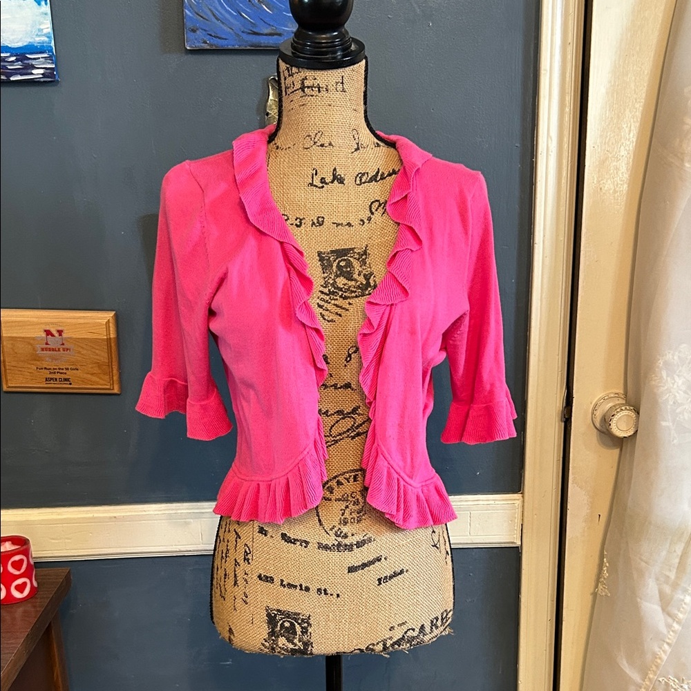 Bright Pink Ruffle-Trim Cropped Tunic Top